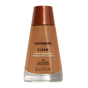 COVERGIRL Clean Liquid Foundation, 170 Deep Golden, 1 fl oz, Liquid Foundation, Moisturizing Foundation, Lightweight Foundation