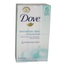 Dove Beauty Bar More Moisturizing Than Bar Soap Sensitive Skin With Gentle Cleanser for Softer Skin, Fragrance-Free, Hypoallergenic Beauty Bar 3.75 oz